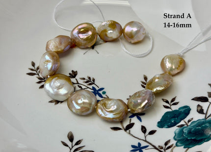 One-Of-A-Kind 14-22 mm Natural Seaweed Pink Freshwater Oval/Tear Drop Coin Keshi Pearls Large 1.5mm Hole Beads #P3720