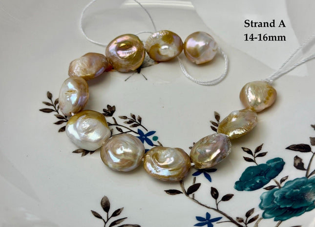 One-Of-A-Kind 14-22 mm Natural Seaweed Pink Freshwater Oval/Tear Drop Coin Keshi Pearls Large 1.5mm Hole Beads #P3720