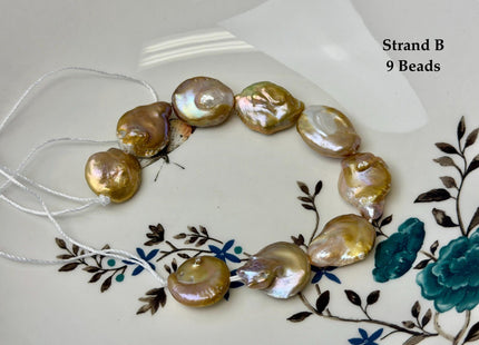 One-Of-A-Kind 14-22 mm Natural Seaweed Pink Freshwater Oval/Tear Drop Coin Keshi Pearls Large 1.5mm Hole Beads #P3720