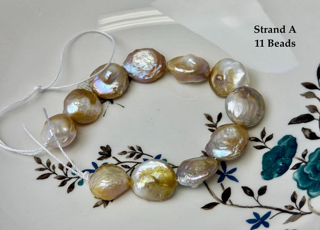 One-Of-A-Kind 14-22 mm Natural Seaweed Pink Freshwater Oval/Tear Drop Coin Keshi Pearls Large 1.5mm Hole Beads #P3720