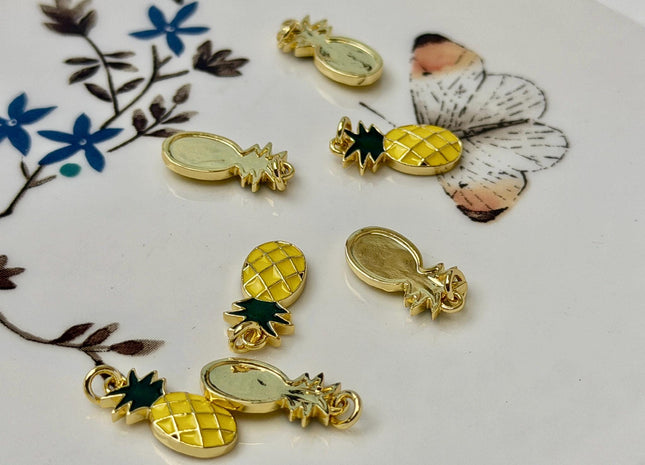 Pineapple Dainty Cute Charms for Necklace Jewelry Making, 18K Gold Filled Charm Enamel Colored Pendant With CZ, One Piece #CR0104