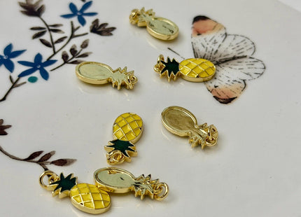 Pineapple Dainty Cute Charms for Necklace Jewelry Making, 18K Gold Filled Charm Enamel Colored Pendant With CZ, One Piece #CR0104