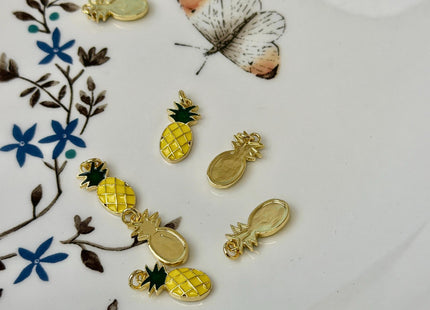 Pineapple Dainty Cute Charms for Necklace Jewelry Making, 18K Gold Filled Charm Enamel Colored Pendant With CZ, One Piece #CR0104