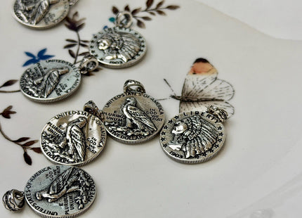 Native American Nickel Oxidized Charms for Necklace Jewelry Making, 18K Gold Filled Charm Medallion Pendant W CZ Crystals, One Piece #CR0107