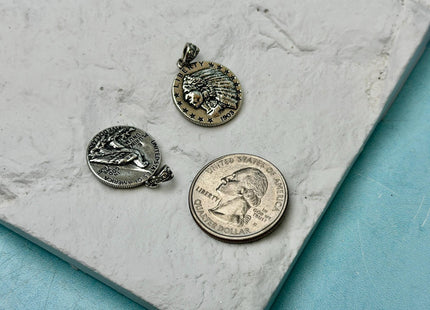 Native American Nickel Oxidized Charms for Necklace Jewelry Making, 18K Gold Filled Charm Medallion Pendant W CZ Crystals, One Piece #CR0107
