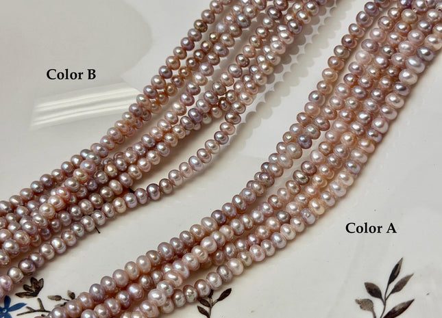 5 mm AA Large Hole Natural Mauve Pink Half Strand Round Button Rondelle Freshwater Pearls Hole Size 1.2mm Freshwater Pearl 55 Beads #P3682