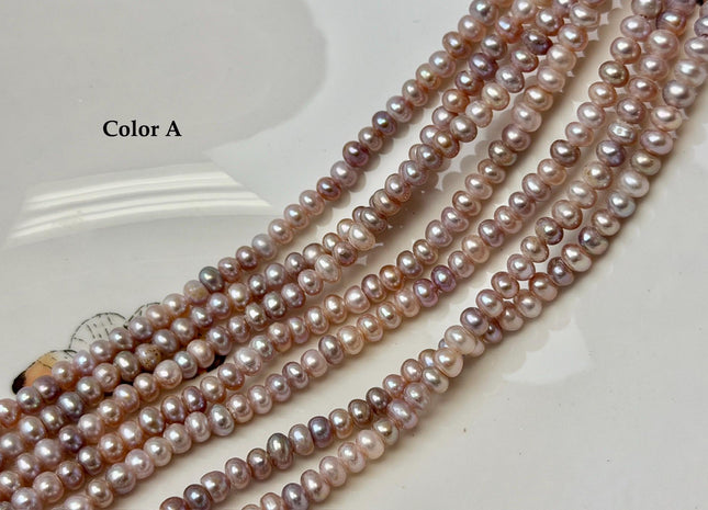 5 mm AA Large Hole Natural Mauve Pink Half Strand Round Button Rondelle Freshwater Pearls Hole Size 1.2mm Freshwater Pearl 55 Beads #P3682
