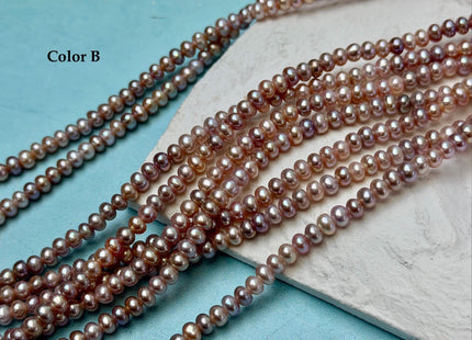 5 mm AA Large Hole Natural Mauve Pink Half Strand Round Button Rondelle Freshwater Pearls Hole Size 1.2mm Freshwater Pearl 55 Beads #P3682