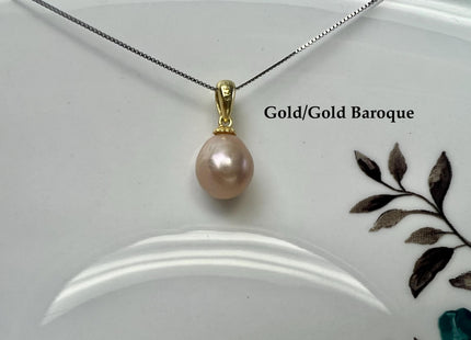 8-9 mm AAA Natural White and Pink Round Genuine Freshwater Pearl Pendant 925 Sterling Silver DIY Jewelry #10054-B