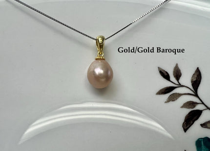 8-9 mm AAA Natural White and Pink Round Genuine Freshwater Pearl Pendant 925 Sterling Silver DIY Jewelry #10054-B