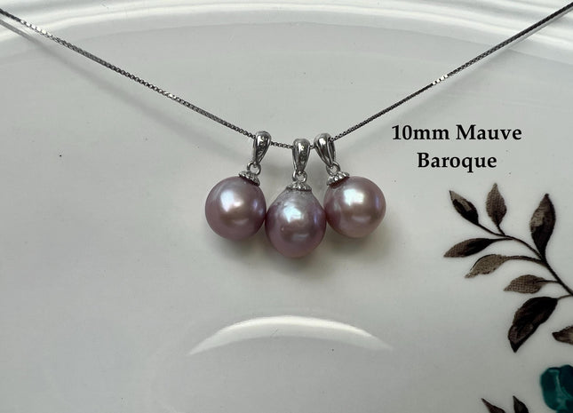 8-9 mm AAA Natural White and Pink Round Genuine Freshwater Pearl Pendant 925 Sterling Silver DIY Jewelry #10054-B