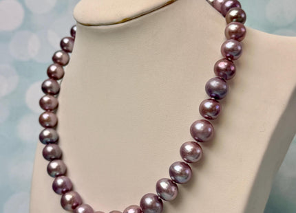 16/17.5 Inches Hand Knotted 10-11mm Natural Dark Mauve Purple Pink Edison Pearl Necklace W/ Silver Clasp #P3709