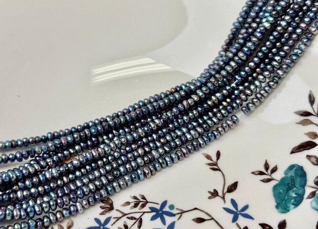 4-4.5 mm Peacock Color Button Pearl Genuine High Luster Freshwater Pearl Beads 15 Inches #P3686