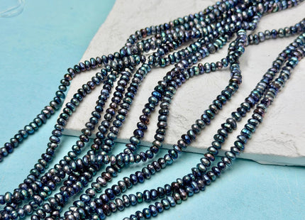4-4.5 mm Peacock Color Button Pearl Genuine High Luster Freshwater Pearl Beads 15 Inches #P3686