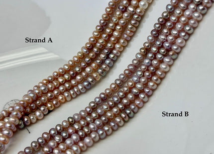 4.5-5 mm AA Large Hole Natural Mauve Pink Half Strand Round Button Rondelle Freshwater Pearls Hole Size 1.5mm 2.0mm 52 Beads #P3687