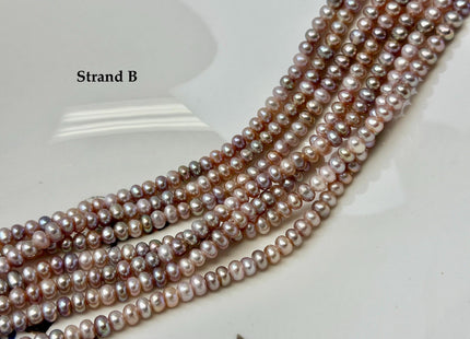4.5-5 mm AA Large Hole Natural Mauve Pink Half Strand Round Button Rondelle Freshwater Pearls Hole Size 1.5mm 2.0mm 52 Beads #P3687