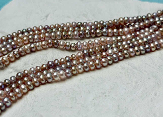 4.5-5 mm AA Large Hole Natural Mauve Pink Half Strand Round Button Rondelle Freshwater Pearls Hole Size 1.5mm 2.0mm 52 Beads #P3687