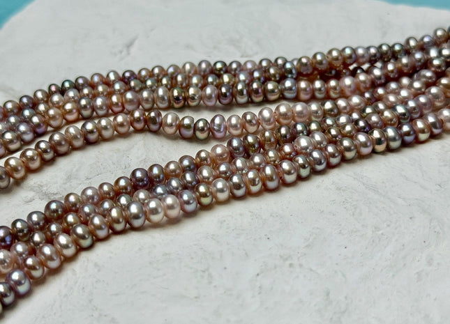 4.5-5 mm AA Large Hole Natural Mauve Pink Half Strand Round Button Rondelle Freshwater Pearls Hole Size 1.5mm 2.0mm 52 Beads #P3687