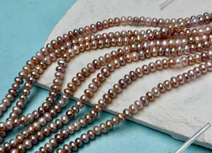 4.5-5 mm AA Large Hole Natural Mauve Pink Half Strand Round Button Rondelle Freshwater Pearls Hole Size 1.5mm 2.0mm 52 Beads #P3687