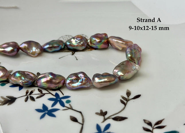 One-Of-A-Kind 8-10x9-16 mm AAA Half Strand Rare Natural Dark Mauve Pink Keshi High Luster Nugget Large Hole 1.5mm Freshwater Pearls #P3691