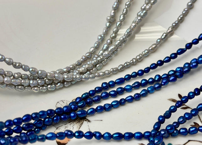 3x4-5 mm Blue Pink Purple Gray Color Small Baby Keshi Baroque Freshwater Pearls Tiny Keshi Pearl Beads 15 Inch Strand #P3692