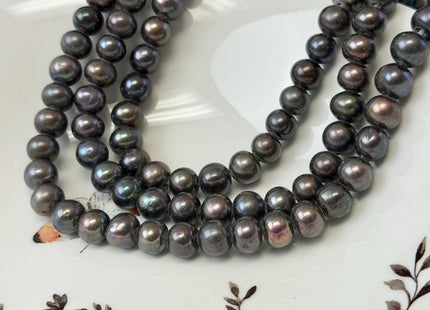 9.5-10 mm Large Hole Potato Gray Peacock Freshwater Pearl Beads Hole Size 2.2 mm Genuine Large Hole Freshwater Pearls #1563