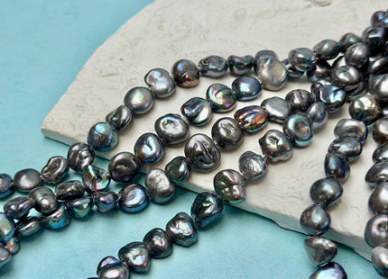 9-12 mm AA Half Strand High Luster Blue Peacock Keshi Nugget Freshwater Pearl Beads Large Hole Size 1.5 mm Pearl Beads #P3694