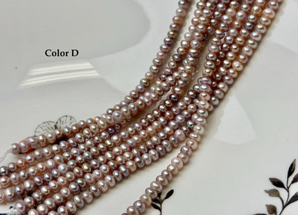 5 mm AA Large Hole Natural Mauve Pink Half Strand Round Button Rondelle Freshwater Pearls Hole Size 1.5mm 2.1mm 50 Beads #P3697