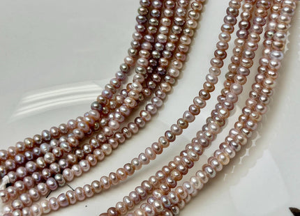5 mm AA Large Hole Natural Mauve Pink Half Strand Round Button Rondelle Freshwater Pearls Hole Size 1.5mm 2.1mm 50 Beads #P3697