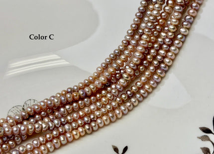 5 mm AA Large Hole Natural Mauve Pink Half Strand Round Button Rondelle Freshwater Pearls Hole Size 1.5mm 2.1mm 50 Beads #P3697