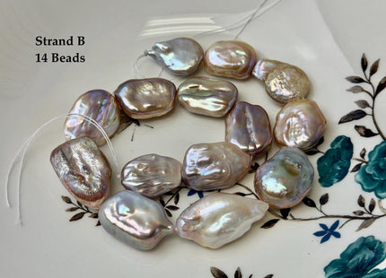One-Of-A-Kind AA 15-32 mm Natural White and Mauve Pink Seaweed Large Keshi Baroque Round Rectangular Coin Freshwater Pearl Beads #P3698
