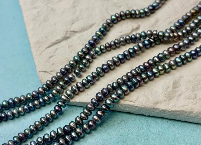4-5 mm AAA Peacock Color Button Pearl Genuine High Luster Freshwater Pearl Beads 15 Inches #P3699