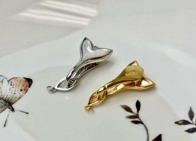 13x22 mm 925 Sterling Silver Whale Tail Heart Shape Clasp Sterling Silver Findings Mother Of Pearl Silver Clasps #10400