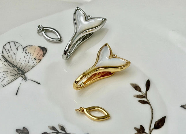 13x22 mm 925 Sterling Silver Whale Tail Heart Shape Clasp Sterling Silver Findings Mother Of Pearl Silver Clasps #10400