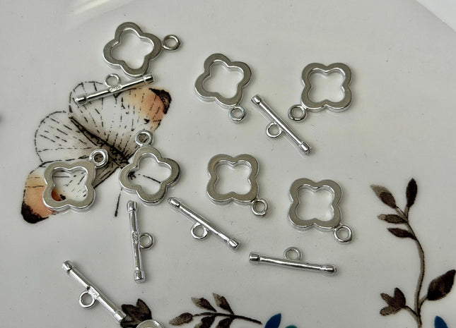 10 mm 925 Sterling Silver Clover Toggle Clasp Findings Clover Round Design DIY Jewelry #10402