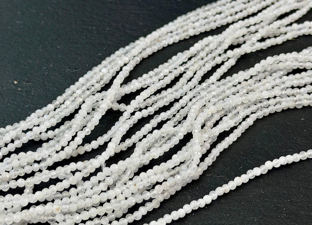 2-2.5 mm Faceted Round Tiny Natural White Moonstone Gemstone Beads 15 Inches Strand #4888