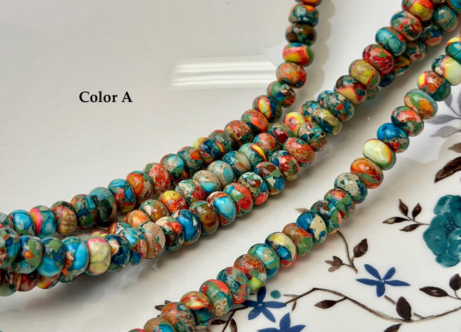 5x8 mm Smooth Rondelle Impression Sea Sediment Jasper Gemstone Beads Rainbow Pink Green Turquoise Blue Purple Color #4892