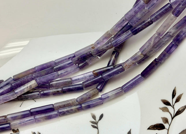 4x13-14 mm Tube Shape Natural Amethyst Gemstone Loose Beads 15.5 Inches Strand #4893