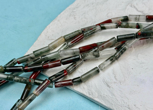 4x12-13 mm Tube Shape Natural African Bloodstone Gemstone Loose Beads 15.5 Inches Strand #4894