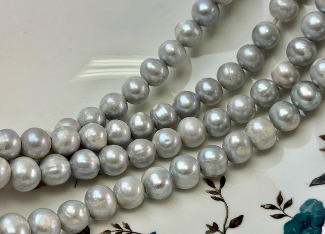 10-11 mm B Grade Large Hole Grey Freshwater Pearls, Grey Freshwater Potato Pearls, Hole Size 2.0 mm #1314