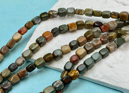 5-6x7-7.5 mm Natural Jasper Gemstone Nugget Beads Multi Green Red Brown Blue Color Rectangular Shape Beads #4774