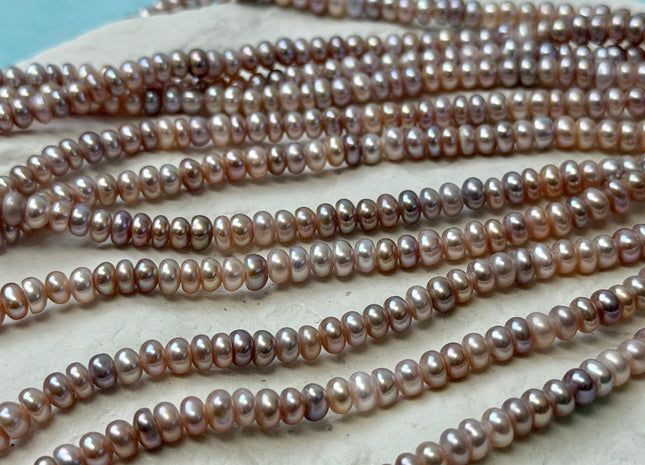 4.5-5mm AA Large Hole Natural Mauve Pink Half Strand Round Button Rondelle Freshwater Pearls Hole Size 1.2mm 70 Beads #P3710