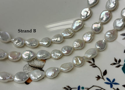 10x12-13 mm AA Natural White Coin Freshwater Pearl Beads Genuine Cultured High Luster Quality Freshwater Tear Drop Coin Pearls #P3725