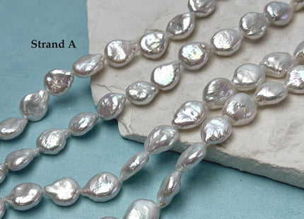 10x12-13 mm AA Natural White Coin Freshwater Pearl Beads Genuine Cultured High Luster Quality Freshwater Tear Drop Coin Pearls #P3725
