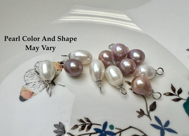 Natural White Mauve Pink Baroque Pearl With .925 Sterling Silver Charm Pendant #PD0013