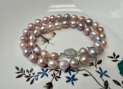 Natural Mauve Pink Edison Baroque Pearl Necklace W/.925 Silver Clasp Gift For Her #NK00012