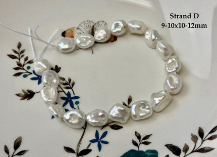 8-10x10-14 mm AAA Half Strand High Luster Natural White Keshi Nugget Large Hole Size 1.5mm Freshwater Pearl Beads #P3712