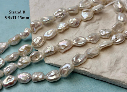 8-10x10-14 mm AAA Half Strand High Luster Natural White Keshi Nugget Large Hole Size 1.5mm Freshwater Pearl Beads #P3712