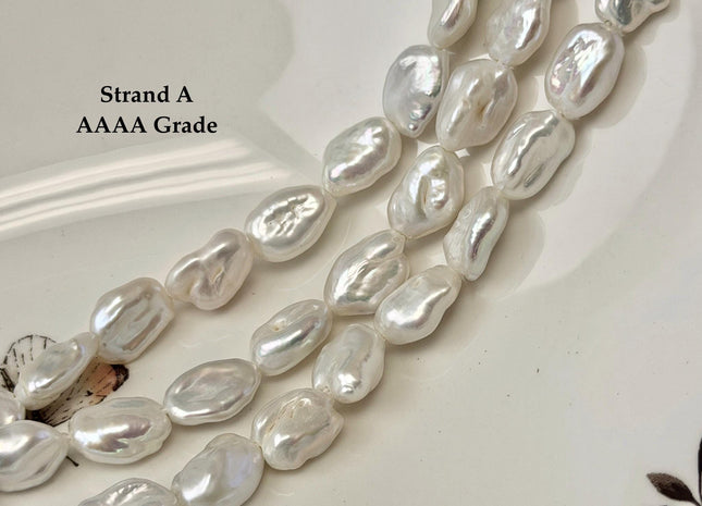 8-10x10-14 mm AAA Half Strand High Luster Natural White Keshi Nugget Large Hole Size 1.5mm Freshwater Pearl Beads #P3712