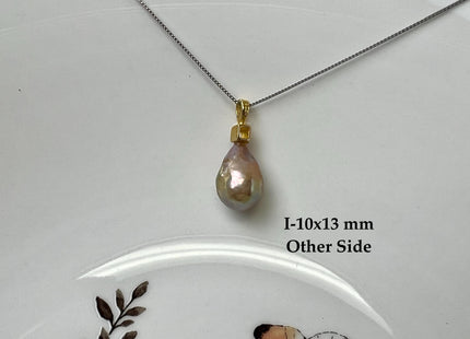 One-Of-A-Kind 11-18mm Natural Pink Mauve Baroque Pearl With .925 Sterling Silver/Gold Pendant #PD0014